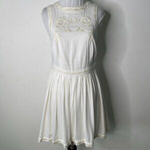 Free People Women's Boho White Birds of a Feather Mono Embroidered Dress Size 2
